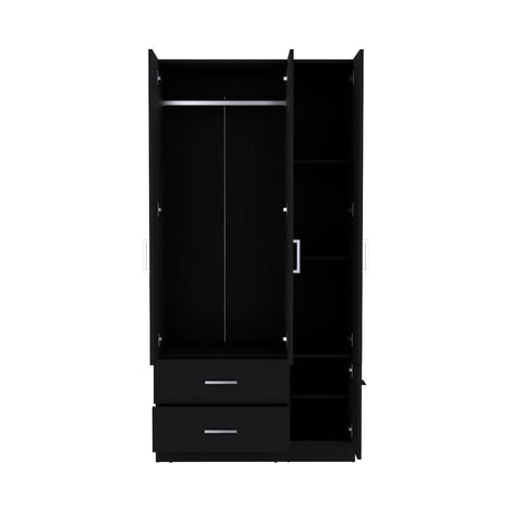 Armoire Wardrove 71', 4 Doors, Hanging Rod, 3 Cabinets, 6 Shelves, Black - sold by Home Elegance USA