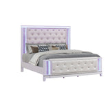 Opium luxurious tufted design, LED-lit panels, and contemporary glam Queen Bed in Milky White (NJ Inventory)