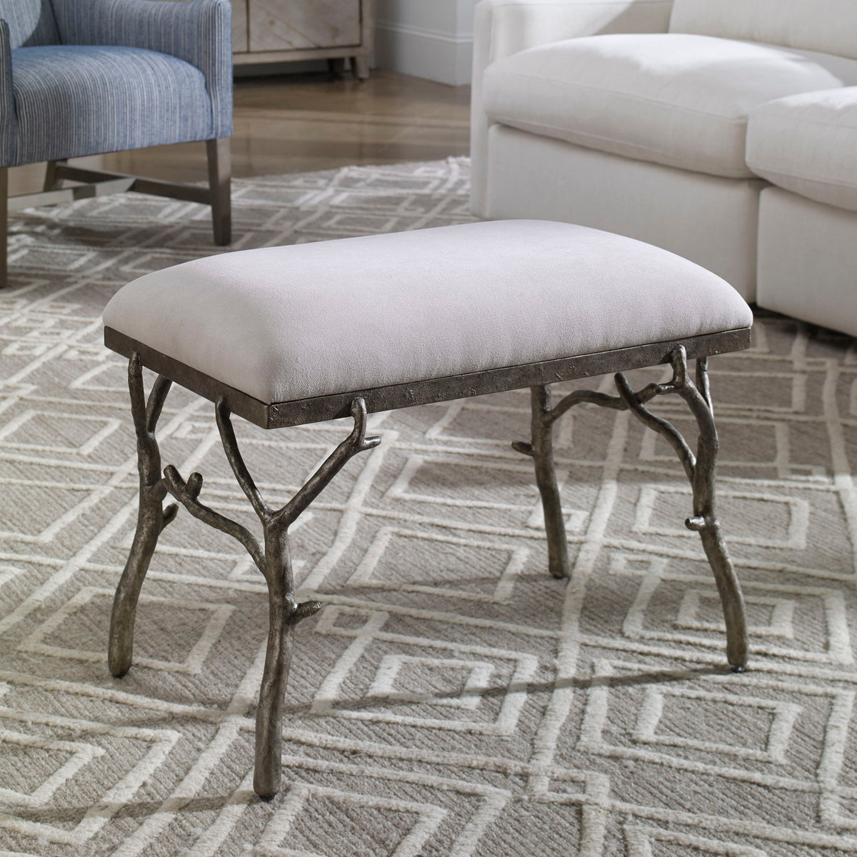 Lismore Small Fabric Bench - Beige / Dark Brown by Uttermost - View 2