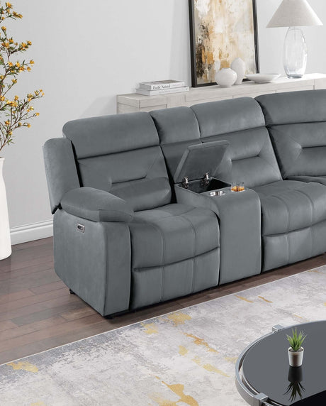 Contemporary Style Power Reclining Sectional Set Two Console Cup Holder Power Motion Dark Gray Finish Primary Living Room - sold by Home Elegance USA