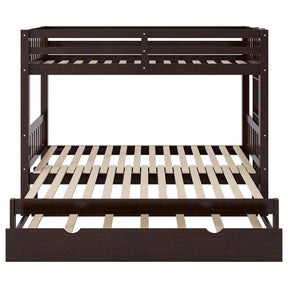 Twin Over Pull-out Bunk Bed with Trundle in Espresso, Pine Wood and MDF, 78.9''L x 116''W x 59.6''H