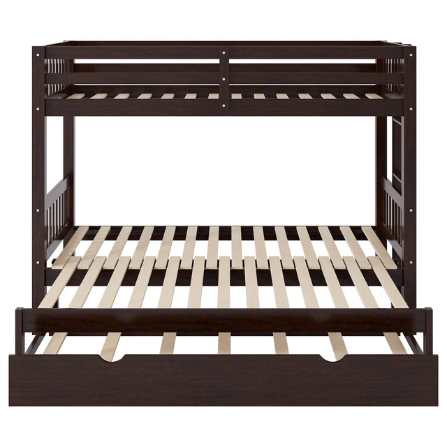 Twin Over Pull-out Bunk Bed with Trundle in Espresso, Pine Wood and MDF, 78.9''L x 116''W x 59.6''H