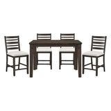 Classic 5pc Counter Height Dining Dark Espresso Finish Extendable Table and Chairs Set Upholstered Seat Wooden Dining Furniture