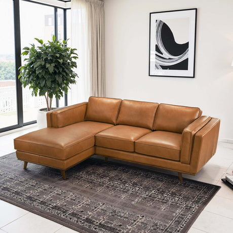 Chase Genuine Leather Sectional Left Facing Sofa Tan Leather 90.90 inches - sold by Home Elegance USA