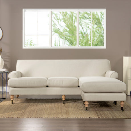 Alana  88' L-Shape Reversible Sectional Sofa, Light Beige Linen - sold by Home Elegance USA