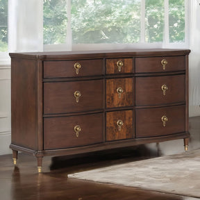 1pc Transitional Dresser Round Knobs Gold Capped Legs Dark Cherry Bedroom Furniture UV-Stained Dustproof Cases