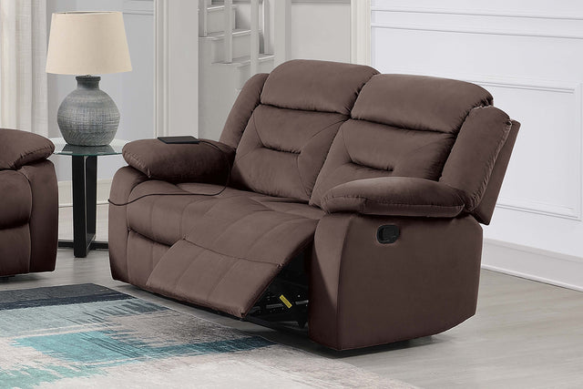 Manual Loveseat 1pc Pillow Arms Plush Backrest Horizontal Tufting USB Port Chocolate Finish Primary Living Room Furniture