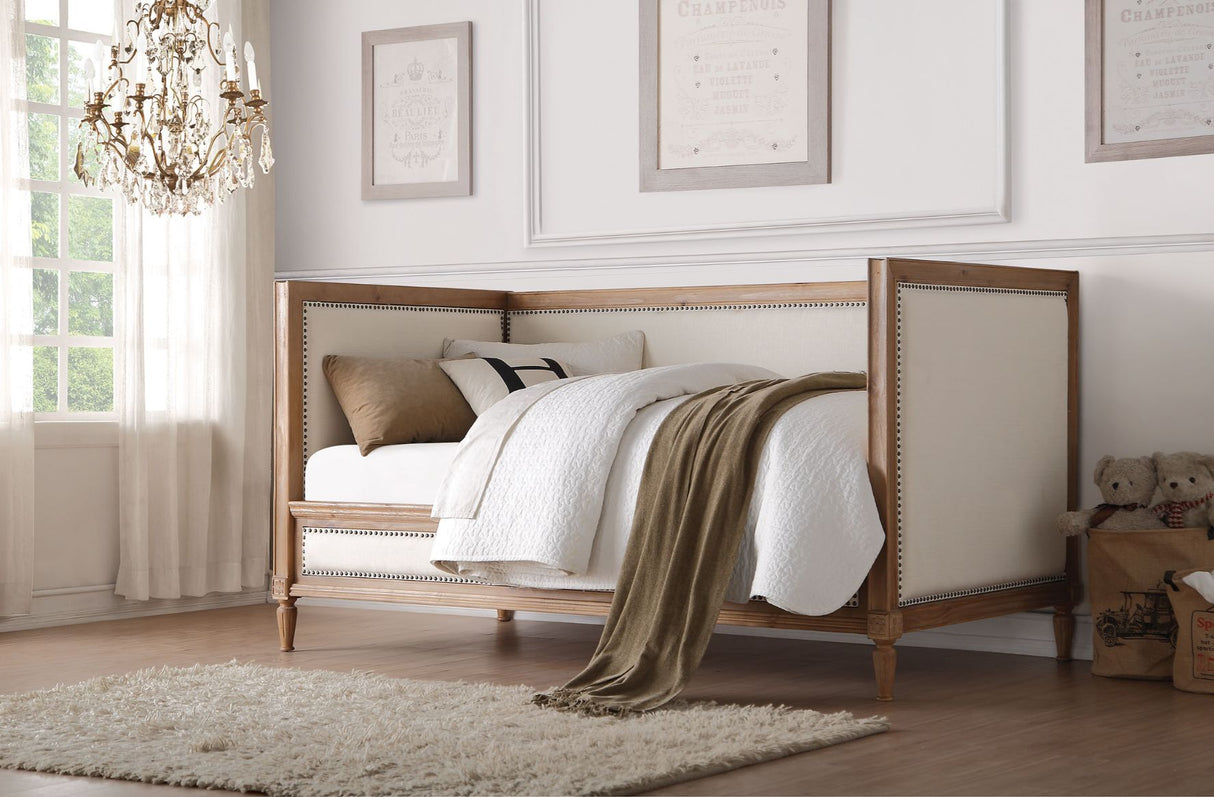 Acme - Charlton Daybed (Twin) 39175 Cream Linen & Salvage Oak Finish