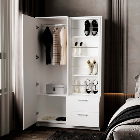 White Armoire Wardrobe with Open Storage and 2 Drawer - sold by Home Elegance USA