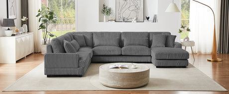 Modern Oversized U-shaped Sectional Sofa with Chaise Lounge in Dark Gray Corduroy, 129' - sold by Home Elegance USA