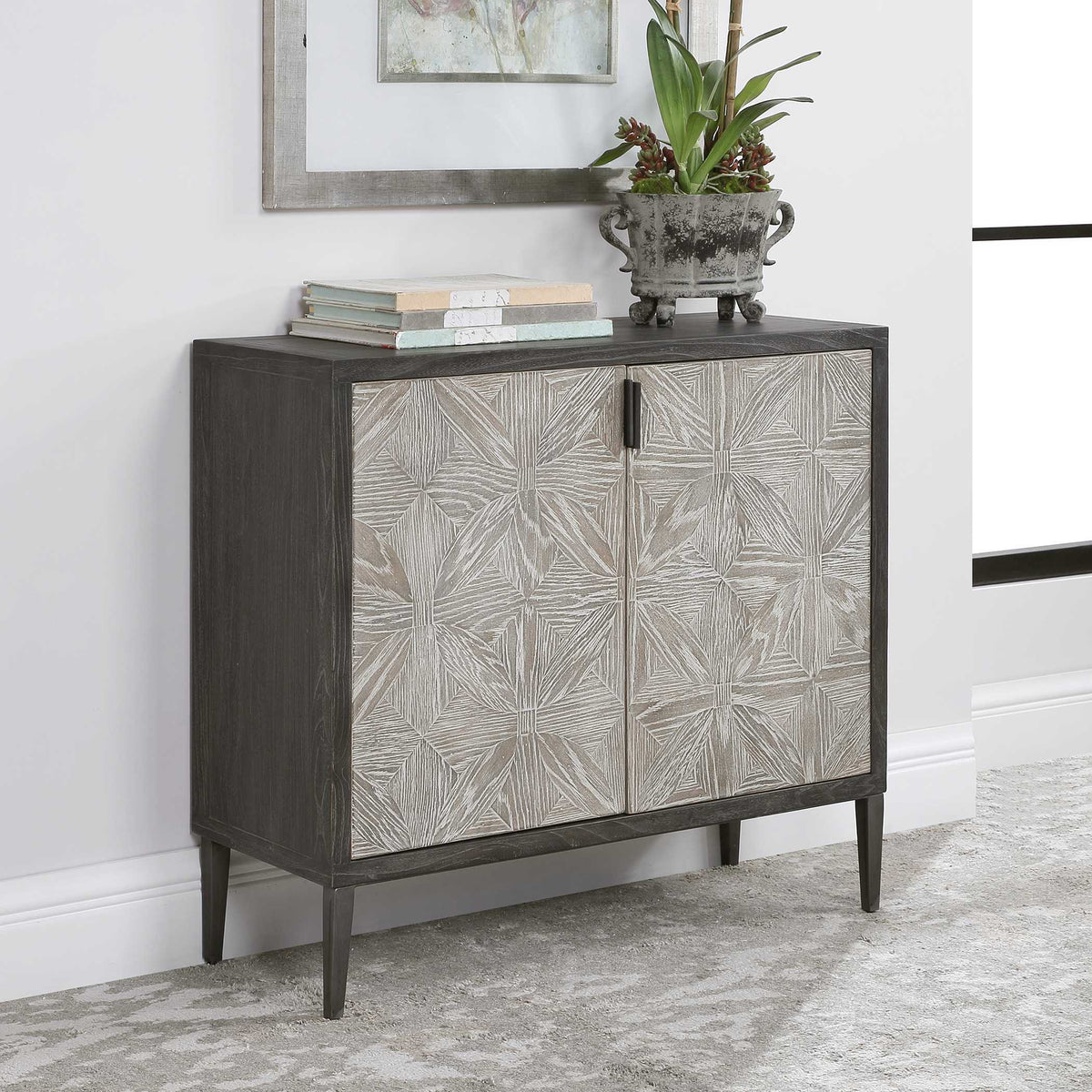 Laurentia 2 Door Accent Cabinet Black & Silver - Black / Silver by Uttermost - View 3