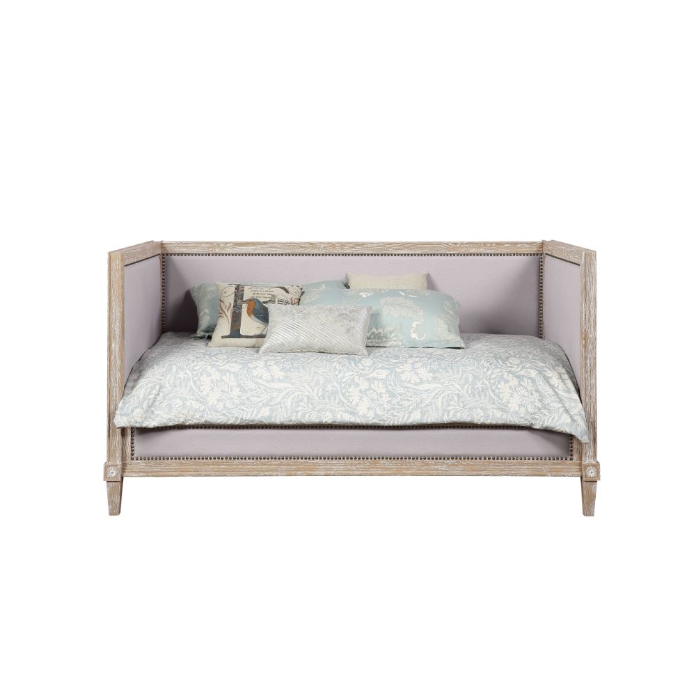 Acme - Charlton Daybed (Twin) 39230 Beige Linen & Weathered Oak Finish