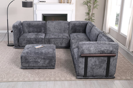 120' length , Fashionable modular sofa with iron and wood frame chenille sofa, Dark Gray ,uitable for living room - sold by Home Elegance USA