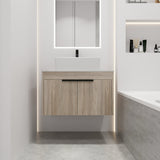 30 " Modern Design Float Bathroom Vanity With Ceramic Basin Set, Wall Mounted White Oak Vanity With Soft Close Door,KD - Packing，KD - Packing，2 Pieces Parcel（TOP - BAB110MOWH） - W999S00023 - image - 2