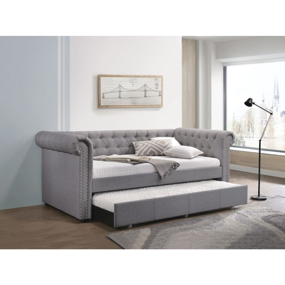 Acme - Justice Daybed W/Trundle (Twin) 39405 Smoke Gray Fabric