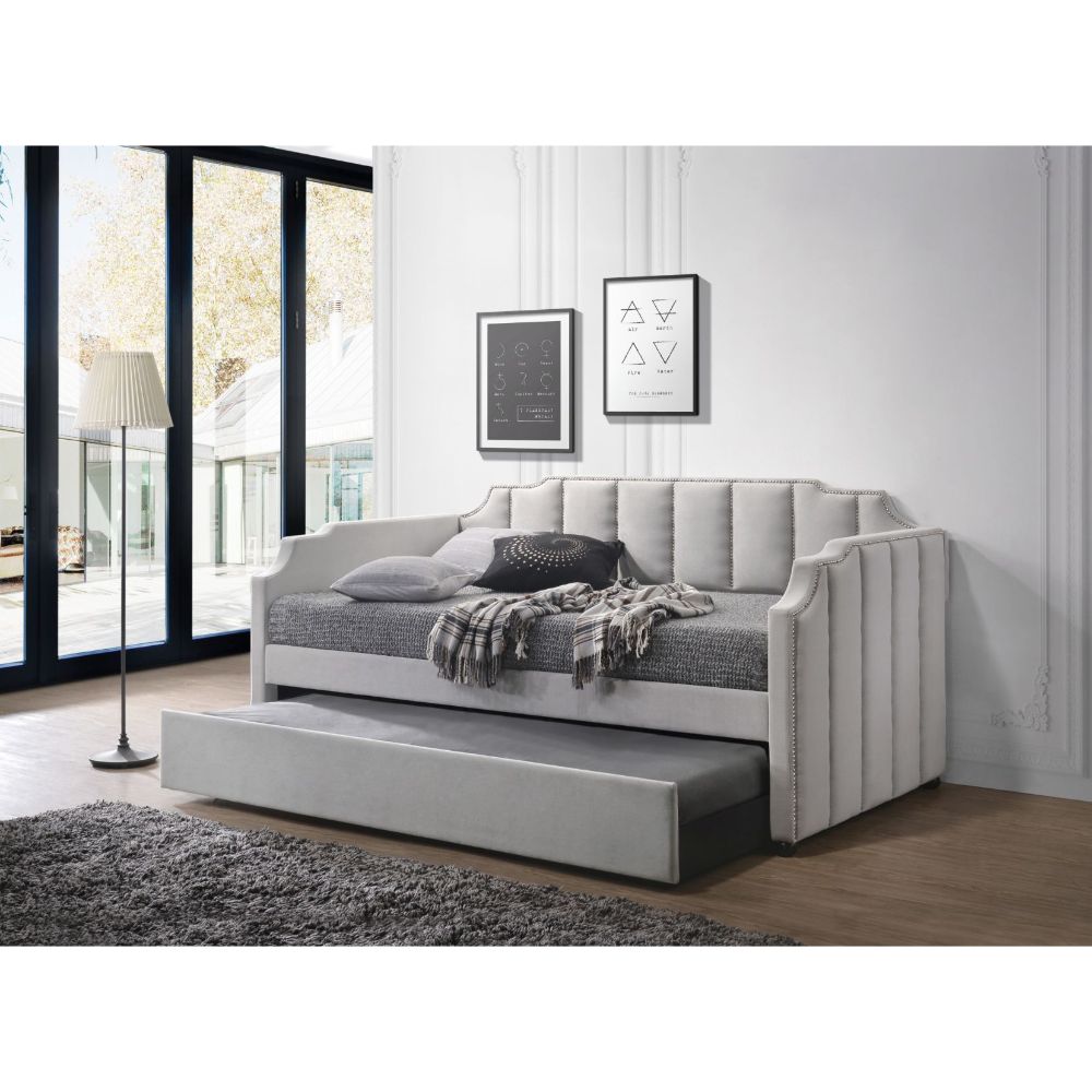 Acme - Peridot Daybed W/Trundle (Twin) 39410 Dove Gray Velvet