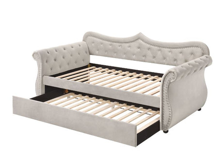 Adkins Daybed W/Trundle (Twin) 39430 Beige Velvet | Acme - 39430 - Home Elegance USA - 2