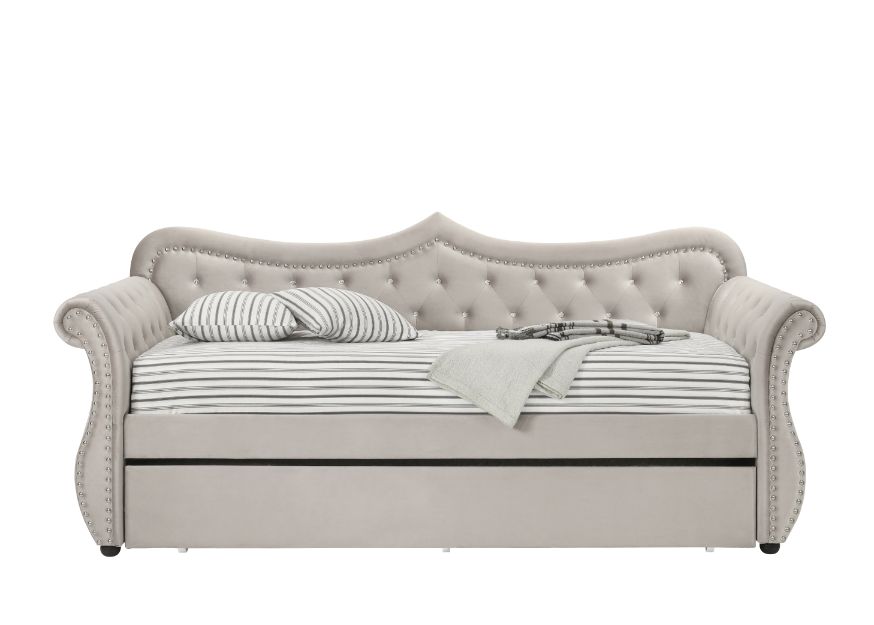 Adkins Daybed W/Trundle (Twin) 39430 Beige Velvet | Acme - 39430 - Home Elegance USA - 1