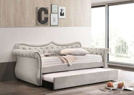 Adkins Daybed W/Trundle (Twin) 39430 Beige Velvet | Acme - 39430 - Home Elegance USA - 4