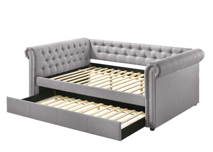 Acme - Justice Daybed W/Trundle (Full) 39435 Smoke Gray Fabric