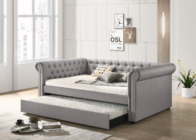 Acme - Justice Daybed W/Trundle (Full) 39435 Smoke Gray Fabric