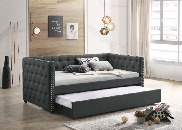 Acme - Romona Daybed W/Trundle (Full) 39455 Gray Fabric