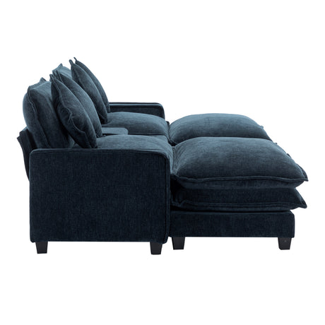 Contemporary Chenille Upholstered Sectional Sofa with Ottomans, USB Ports, Cup Holders & Storage, Blue - sold by Home Elegance USA