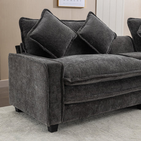 Modern Chenille Upholstered Sectional Sofa with Ottomans, USB Ports, Cup Holders, and Storage in Grey - sold by Home Elegance USA