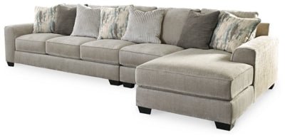 Ashley Pewter Ardsley 39504S6 3 - Piece Sectional with Chaise - Chenille | Home Elegance USA