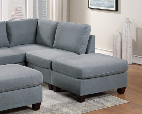 Modular Sectional 6pc Set Living Room Furniture L-Sectional Grey Linen Like Fabric 2x Corner Wedge 2x Armless Chairs and 2x Ottomans - sold by Home Elegance USA