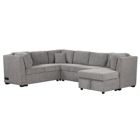 U-shaped Sectional Sofa Pull out Sofa Bed with USB Ports, Power Sockets, Storage Chaise, Light Gray Chenille, 108.6' - sold by Home Elegance USA