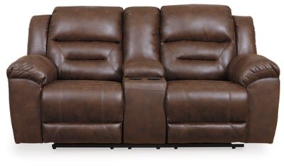 Ashley Chocolate Stoneland DBL Rec Loveseat w/Console - Faux Leather | Home Elegance USA