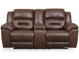 Ashley Chocolate Stoneland DBL REC PWR Loveseat w/Console - Faux Leather | Home Elegance USA