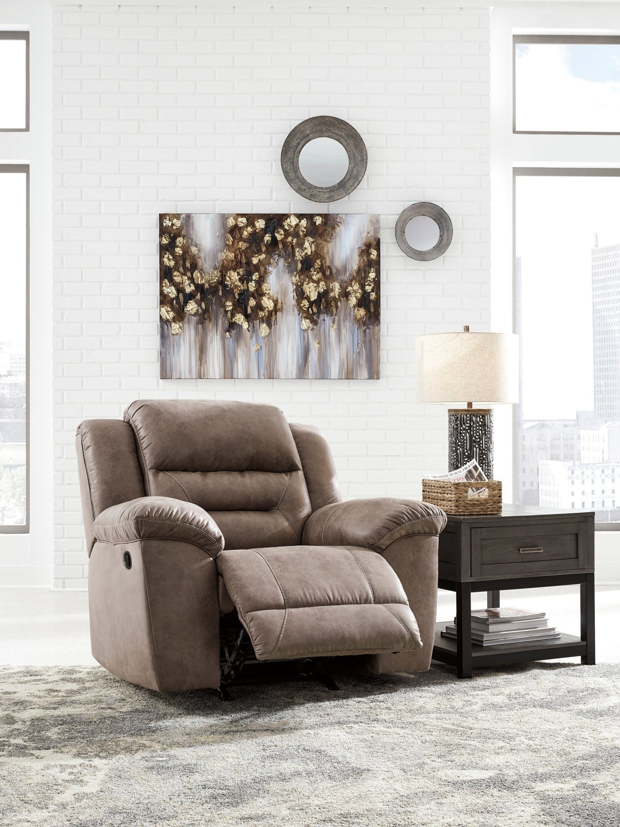 Ashley Fossil Stoneland Rocker Recliner - Faux Leather | Home Elegance USA