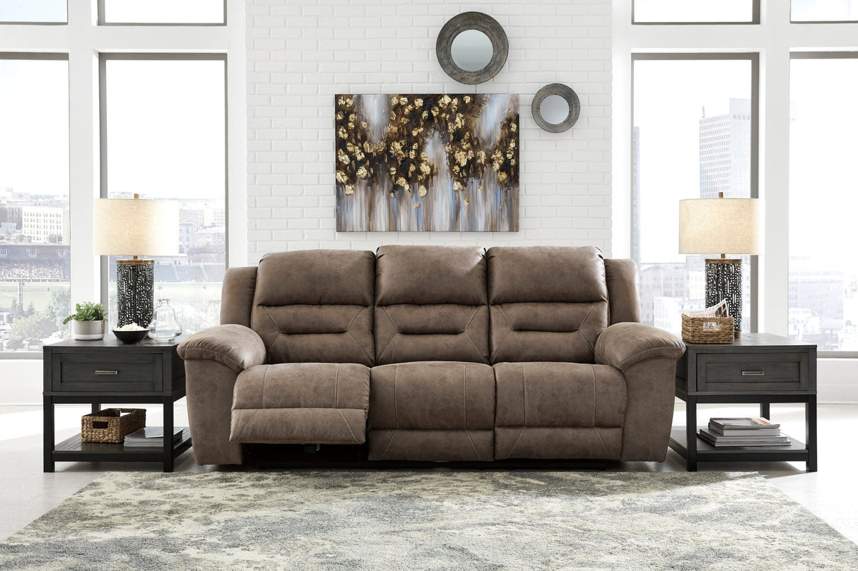 Ashley Fossil Stoneland Reclining Power Sofa - Faux Leather | Home Elegance USA