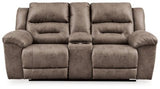 Ashley Fossil Stoneland DBL REC PWR Loveseat w/Console - Faux Leather | Home Elegance USA