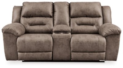 Ashley Fossil Stoneland DBL REC PWR Loveseat w/Console - Faux Leather | Home Elegance USA