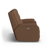 Arlo Transitional Leather Power Reclining Loveseat, Power Headrests & Lumbar | Flexsteel