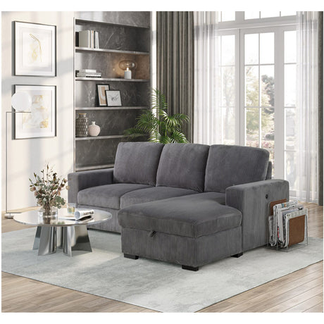 Melody Contemporary Sectional Sofa with Pullout in Grey Fabric - sold by Home Elegance USA