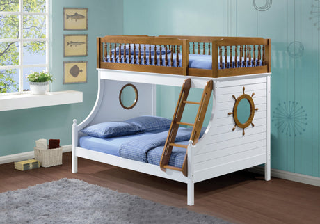 Farah Oak & White Finish Twin/Full Bunk Bed - sold by Home Elegance USA