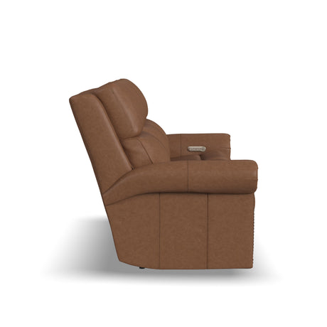 Bernard Power Reclining Sofa With Console, Power Headrests & Lumbar, Nailhead Trim | Flexsteel