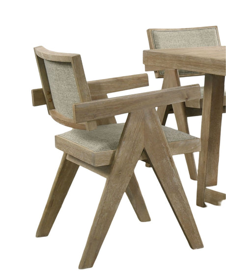 Contemporary Oak Veneer 7pc Dining Set Upholstered Polyester 6x Arm Chairs 1x Table Dining Room - sold by Home Elegance USA