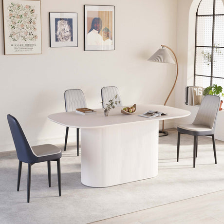 63 'medieval modern cream style MDF dining table and PU dining chair set 4. Assemble Desktop and black metal leg dining chair set, suitable for home&kitchen - sold by Home Elegance USA