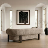 Arnaud - Modern Tan Fabric + Brown Oak Sofa - View Image 1
