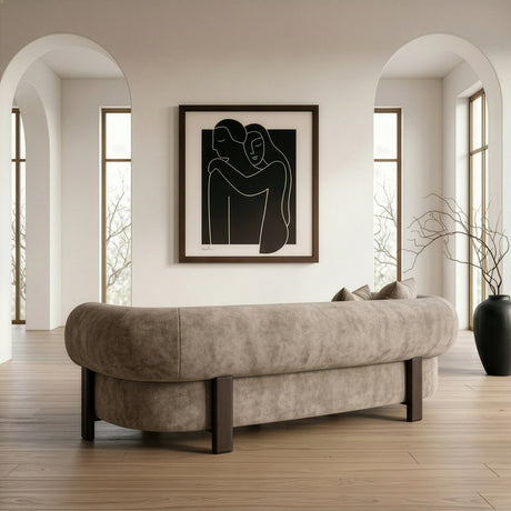 Arnaud - Modern Tan Fabric + Brown Oak Sofa - View Image 1