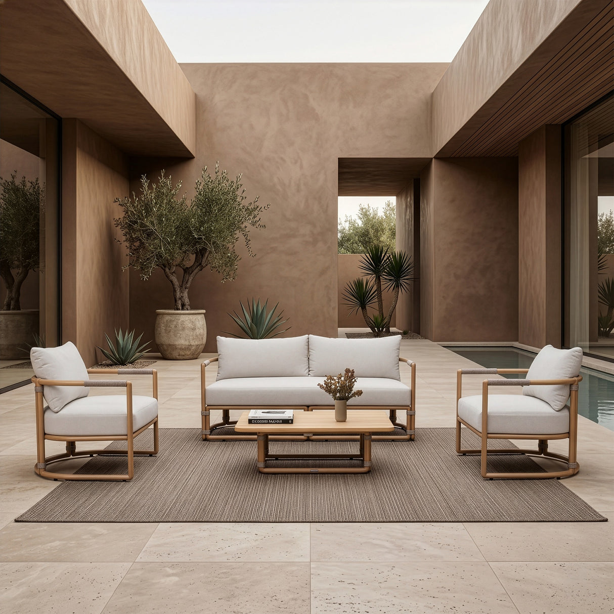 Malta - Outdoor Light Grey + Teak Sofa Set - View Image 1