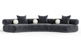 Simpson - Contemporary Dark Grey Fabric Curved Modular Sectional Sofa with Throw Pillows-3-Piece Sectional - View Image 1