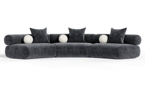 Simpson - Contemporary Dark Grey Fabric Curved Modular Sectional Sofa with Throw Pillows-3-Piece Sectional - View Image 1