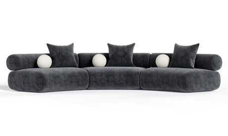 Simpson - Contemporary Dark Grey Fabric Curved Modular Sectional Sofa with Throw Pillows-3-Piece Sectional - View Image 1