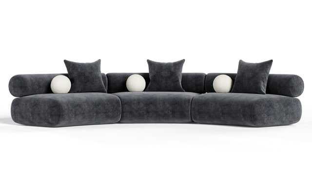 Simpson - Contemporary Dark Grey Fabric Curved Modular Sectional Sofa with Throw Pillows-3-Piece Sectional - View Image 1